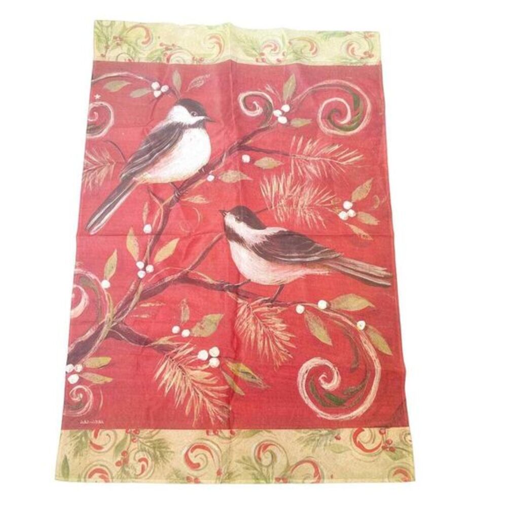 VTG Kate Miller-McRostie Christmas Birds House Flag 29 x 42 Kate‎ McRostie Red